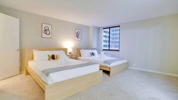 2 bedrooms, desk, iron/ironing board, travel crib