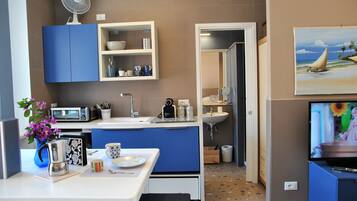 Fridge, oven, stovetop, cookware/dishes/utensils