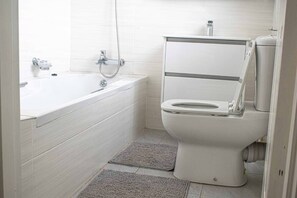 Hair dryer, soap, toilet paper