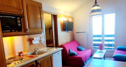 Appartement cosy 4-6 pers avec balcon proche pistes, TV, ascenseur et casier Ă ski