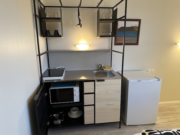 Classic Studio | Private kitchen | Full-sized fridge, microwave, stovetop, electric kettle