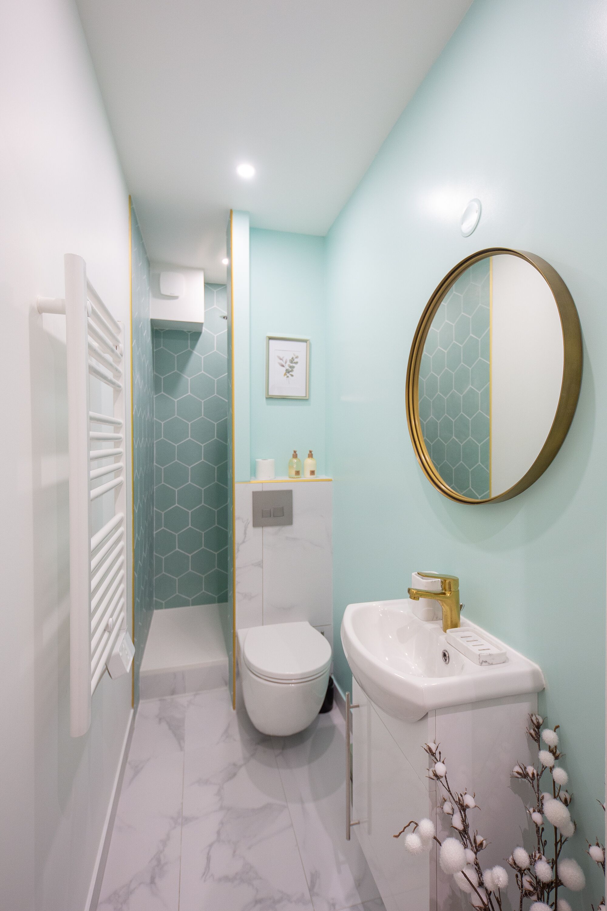 Ducha, toallas, jabón, papel higiénico