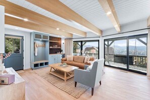 Televisión, chimenea, libros y estéreo