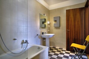 Hair dryer, bidet, towels, soap
