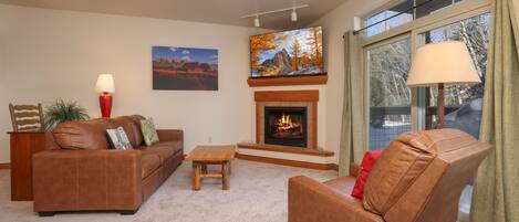 TV, fireplace