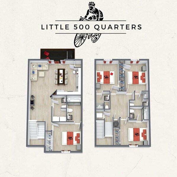 A floor plan of a 500 square meter apartment with two bedrooms, a living room, a kitchen, a bathroom, and a small balcony.