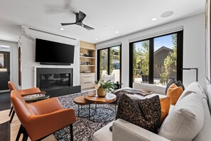 テレビ、暖炉、ステレオ