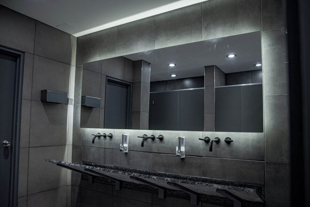 Shower, rainfall showerhead, bidet, soap