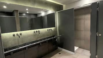 Shower, rainfall showerhead, bidet, soap