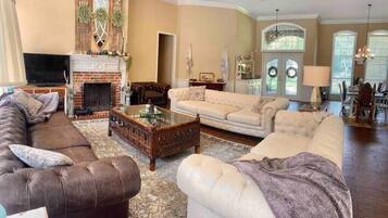 Smart TV, fireplace, video games, books