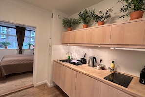 Fridge, cookware/dishes/utensils