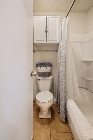 Hair dryer, towels, toilet paper