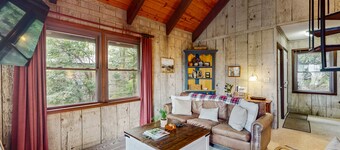 Mountain-view home near skiing with wood-burning fireplace, deck, & W/D