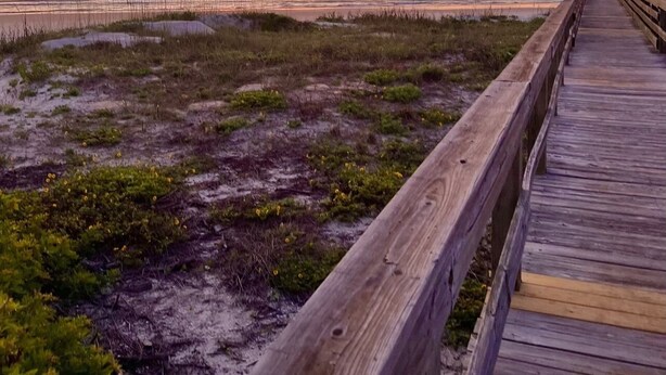A wooden boardwalk leading to a beach with a sunset in the background. - Ponce Inlet 6th Floor Ocean View Corner Unit- 2bdrm 2bath- Non Drive Beach  (Ponce Inlet)