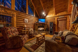 TV, fireplace, DVD player, table football - A Bear's View-Gatlinburg, Resort Setting, Sleeps 6 (GATLINBURG)