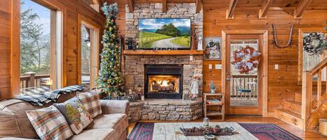 Smart TV, fireplace, video games, foosball