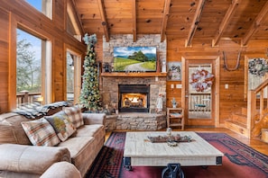 Smart TV, fireplace, video games, foosball