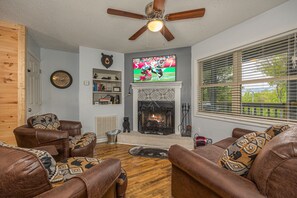 Smart TV, fireplace, video games, foosball