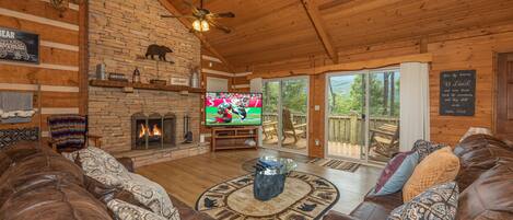 Tv, eldstad och tv-spel