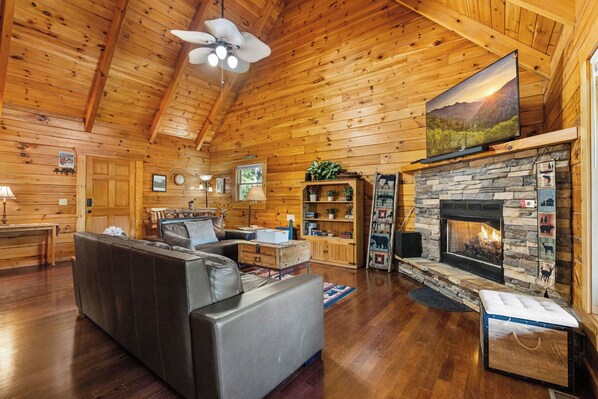 Smart TV, fireplace, table football