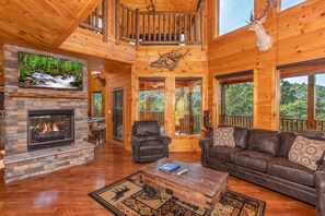 TV, fireplace, video games, DVD player - Luxurious 5-Bedroom Cabin with Indoor Pool (SEVIERVILLE)