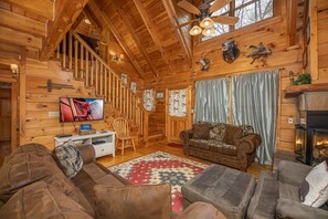 TV, fireplace, DVD player, foosball