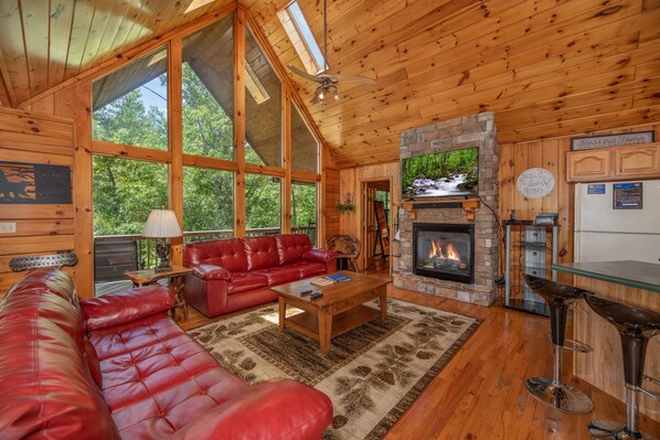 Televisión, chimenea, reproductor de DVD, futbolito