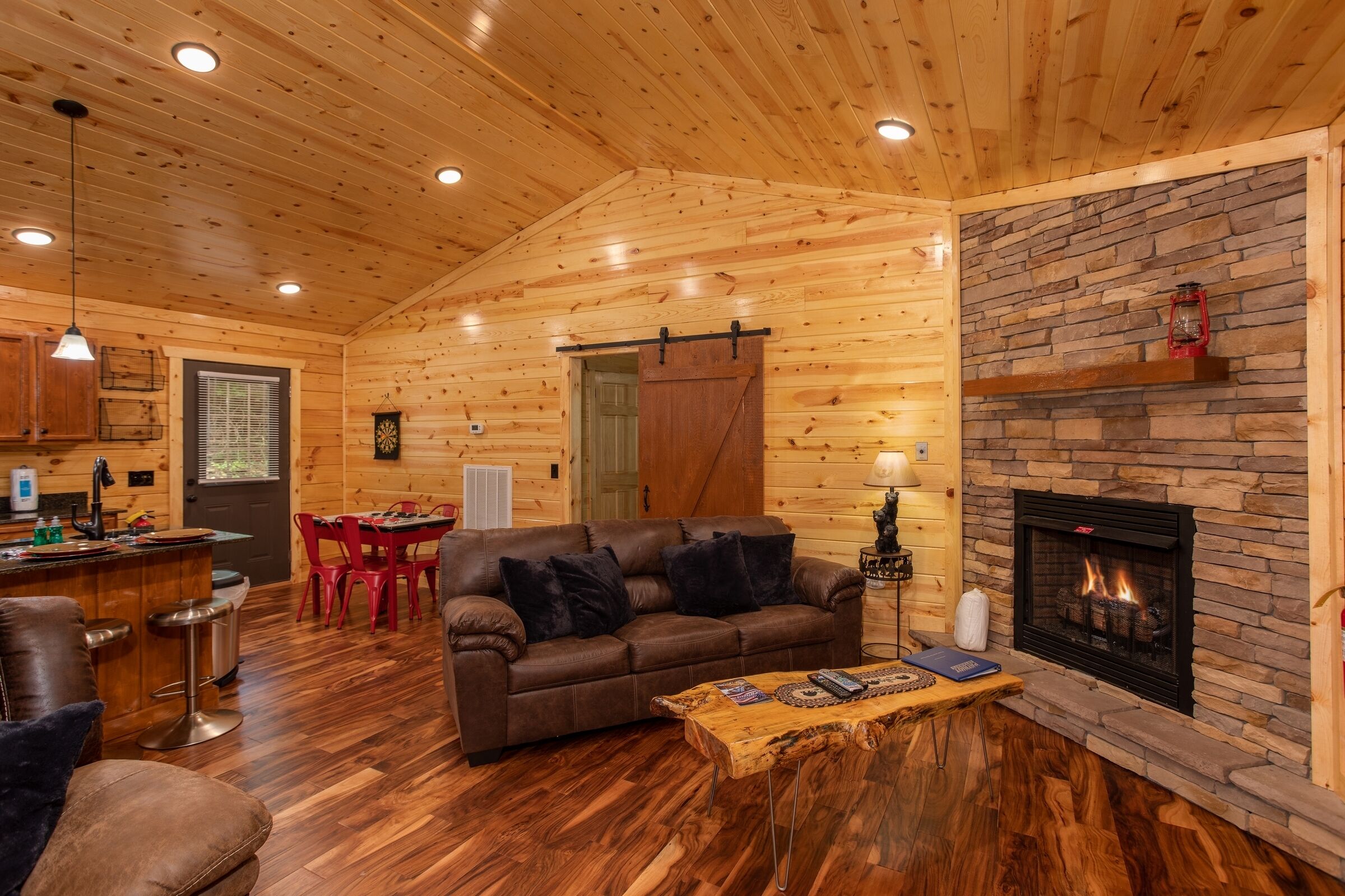 Smart TV, fireplace, video games, DVD player