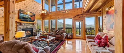 Smart TV, fireplace, video games, DVD player