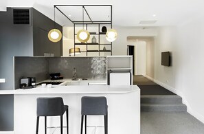 Fridge, microwave, oven, dishwasher