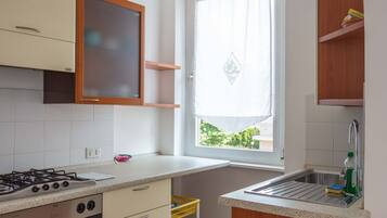 Fridge, oven, stovetop, coffee/tea maker