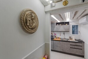 Fridge, microwave, stovetop, toaster