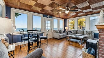 TV connectée, cheminée, livres