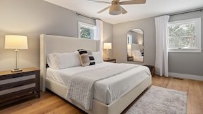 4 bedrooms, desk, iron/ironing board, travel cot