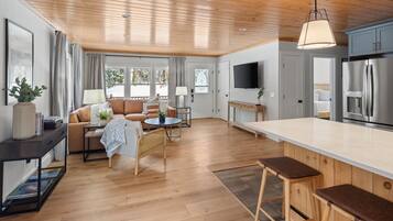 Smart TV, foosball, books, music library