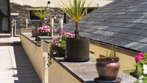 A rooftop garden with potted plants and flowers. - Smithy Cottage at Lower Aylescott (West Down)