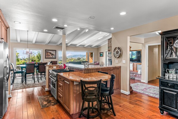 Fridge, microwave, oven, stovetop - Modern home with ocean views, wood fireplace, & chef's kitchen - dog-friendly (Santa Barbara)