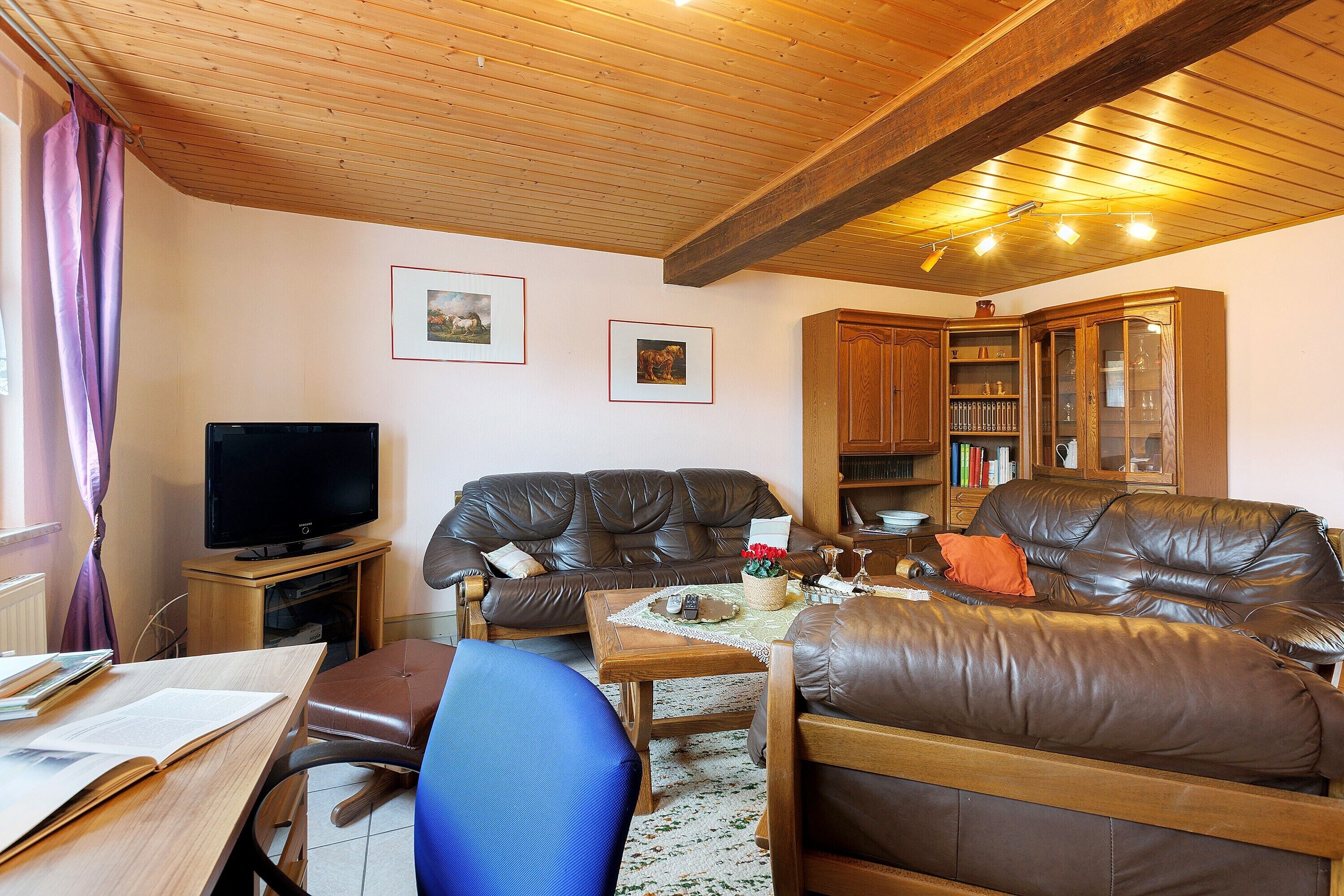 Tv, ett bordtennisbord och en stereo