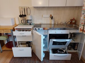 Fridge, oven, stovetop, coffee/tea maker - Apartment 'Ferienwohnung Grünwald' with Private Garden and Wi-Fi (Grünwald)