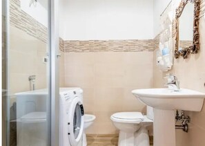 Shower, hair dryer, bidet, towels