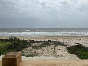 On the beach, sun-loungers, beach towels