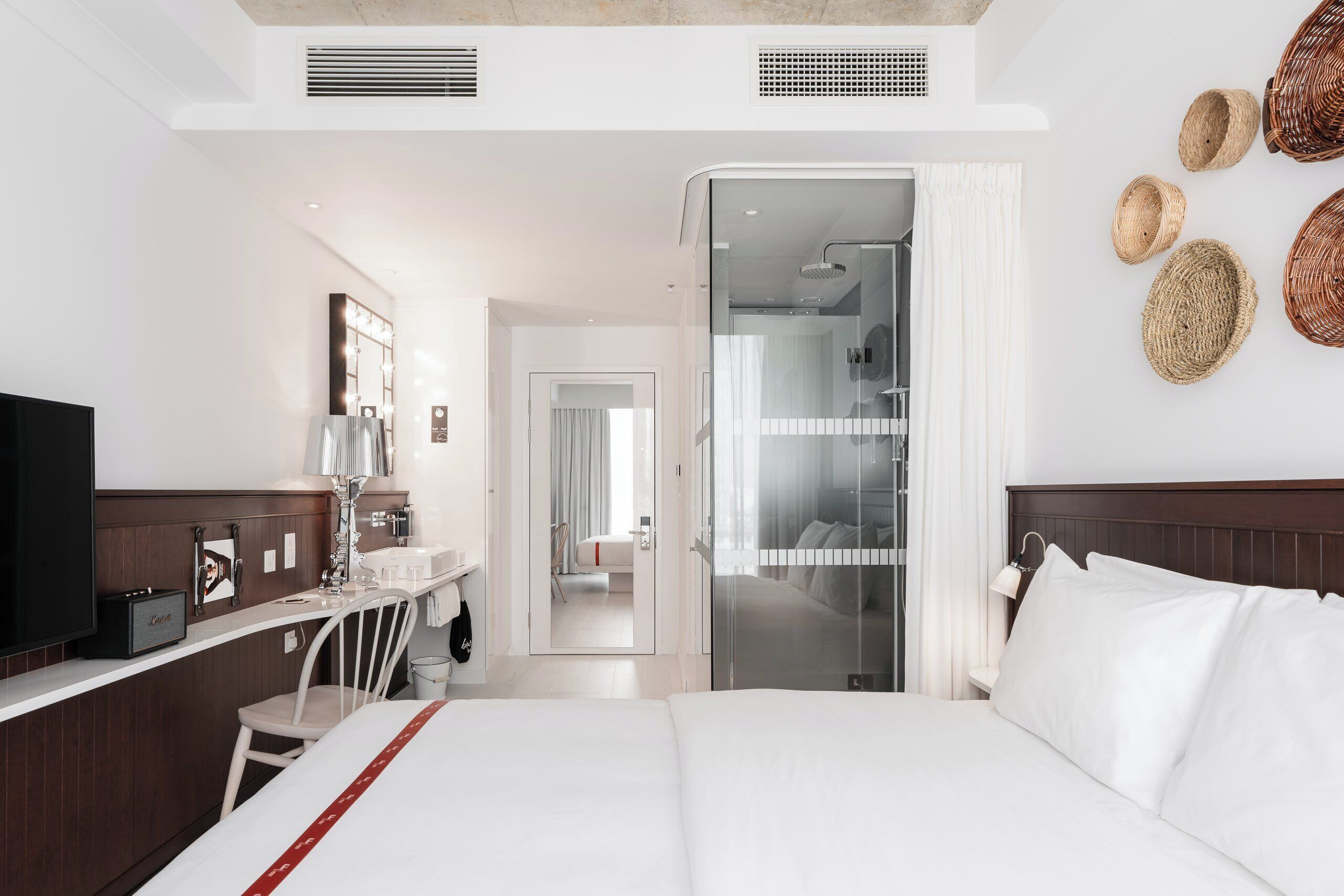 Shower, rainfall showerhead, eco-friendly toiletries, hair dryer