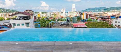 Outdoor pool, pool umbrellas