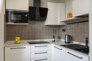 Premium Apartment | Private kitchen | Full-size fridge, microwave, oven, stovetop