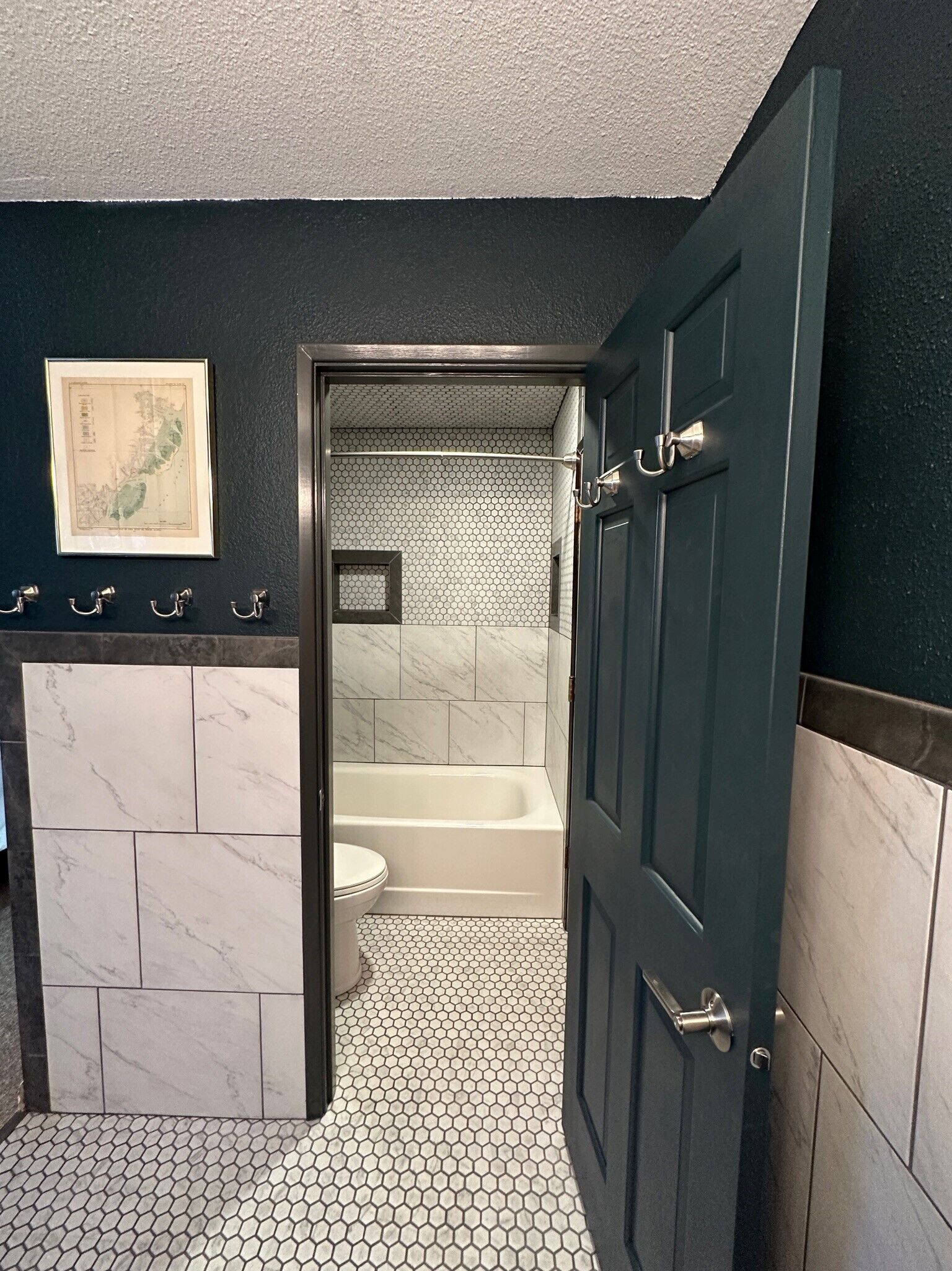 Shower, towels, soap, shampoo