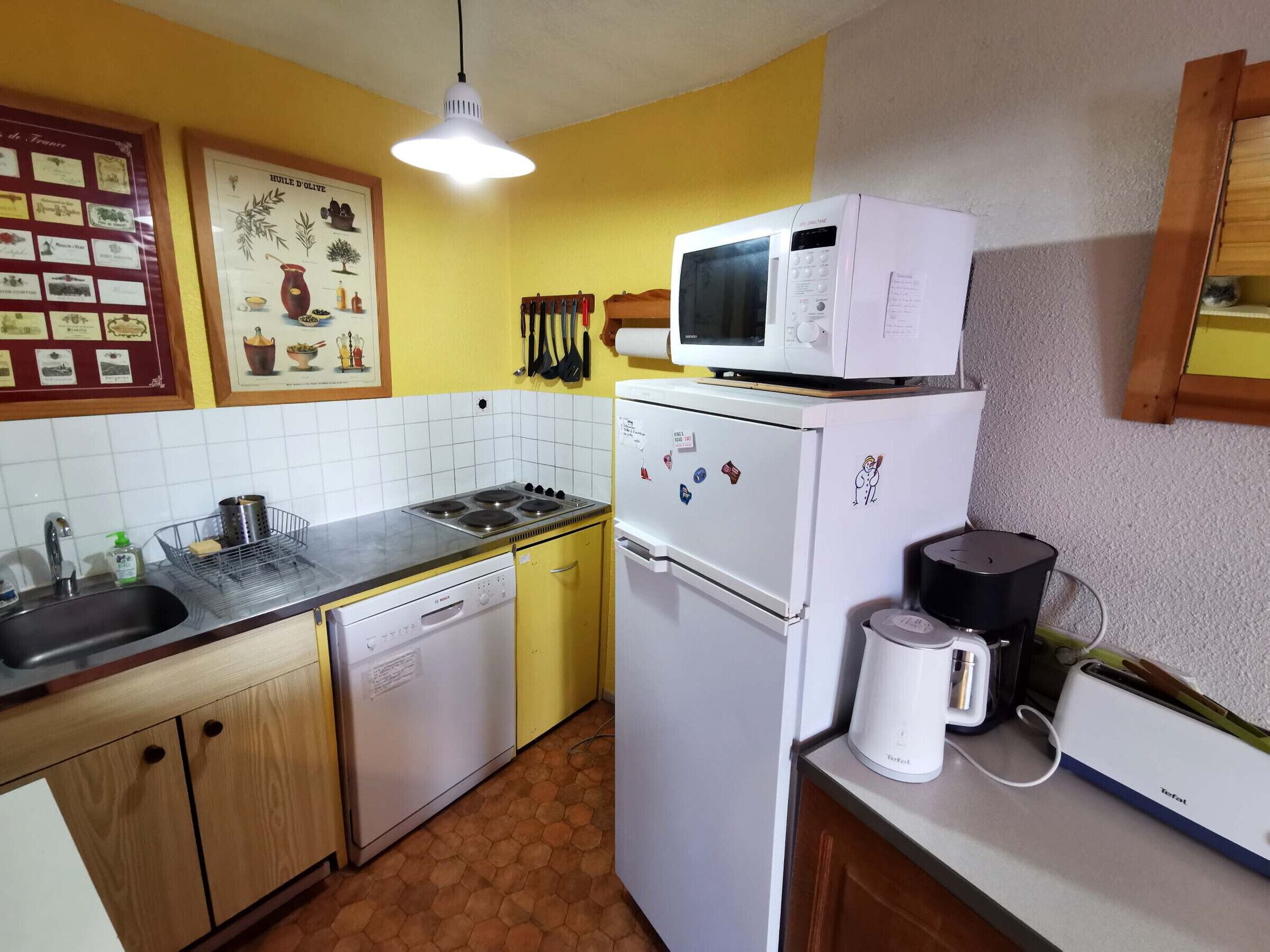 Réfrigérateur, micro-ondes, plaque de cuisson, lave-vaisselle