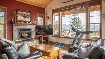 Smart TV, fireplace, computer monitors, printers