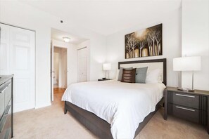 1 bedroom, desk, iron/ironing board, travel cot