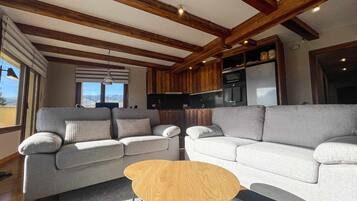 Una televisión, una chimenea