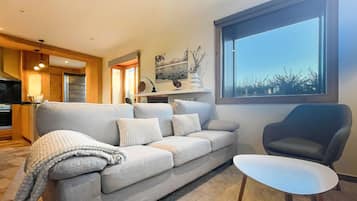 Una televisión, una chimenea